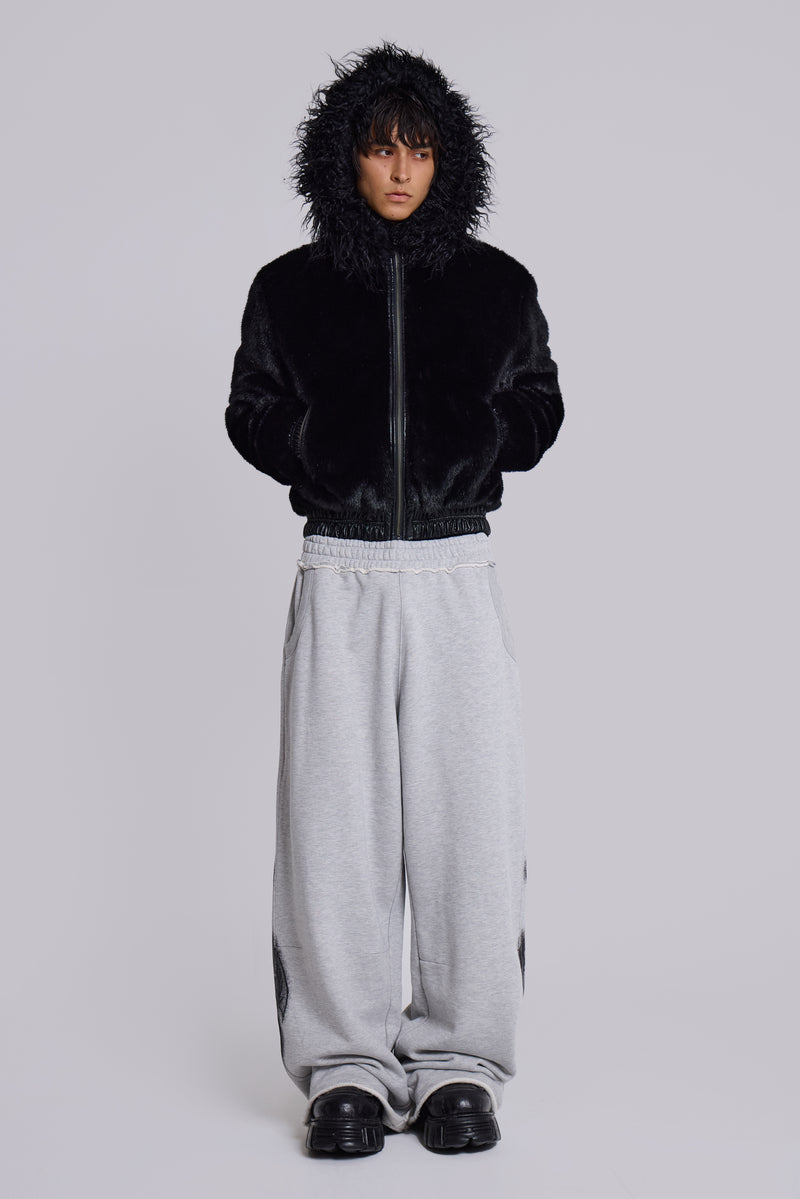 Grey Marl Gothic Print Baggy Monster Joggers