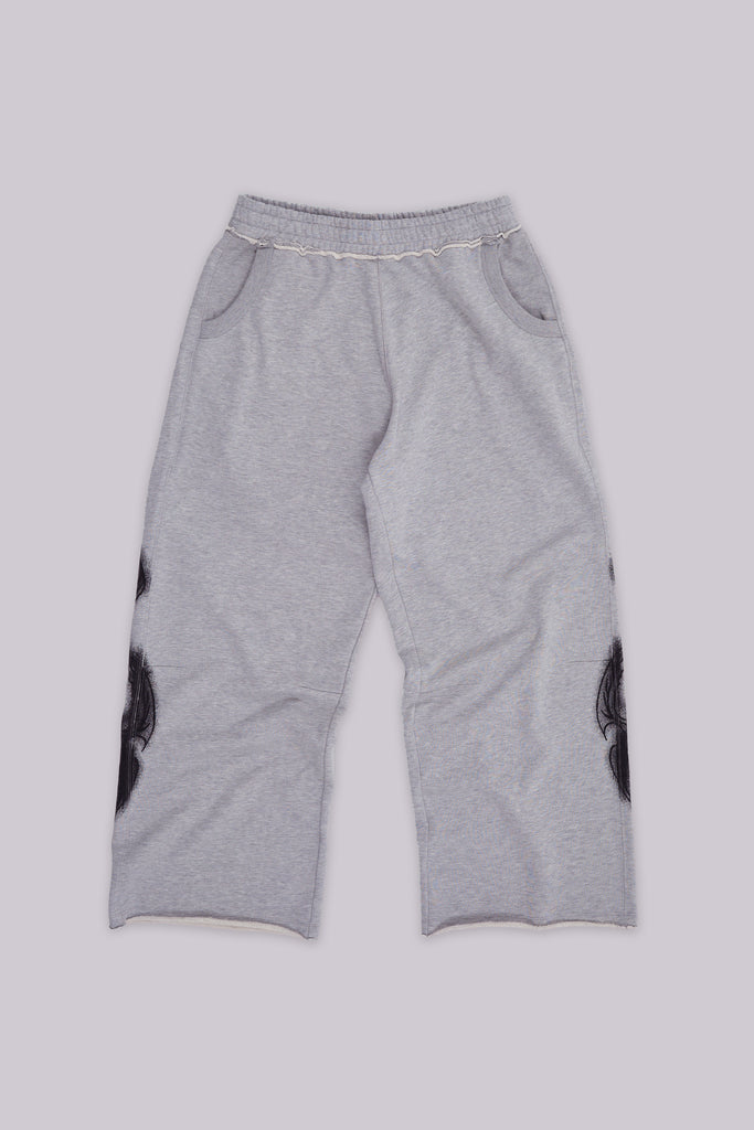 Grey Marl Gothic Print Baggy Monster Joggers