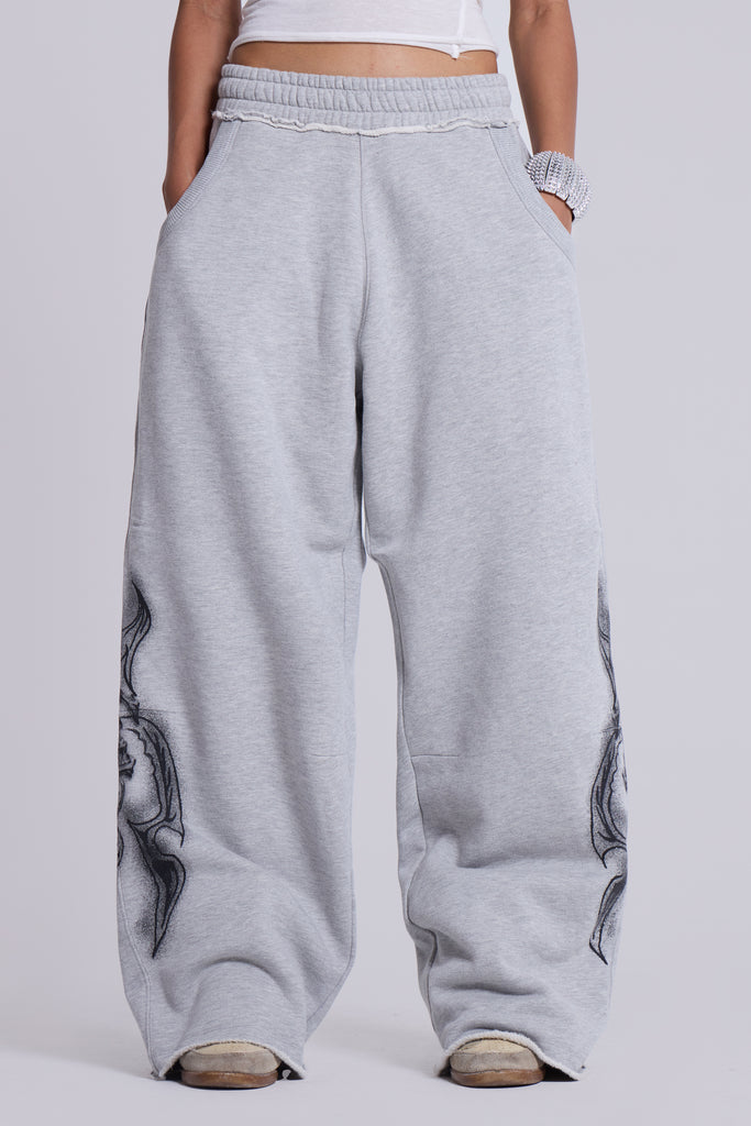 Grey Marl Gothic Print Baggy Monster Joggers
