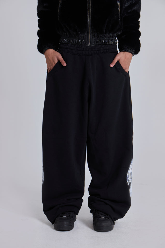 Black Gothic Print Baggy Monster Joggers