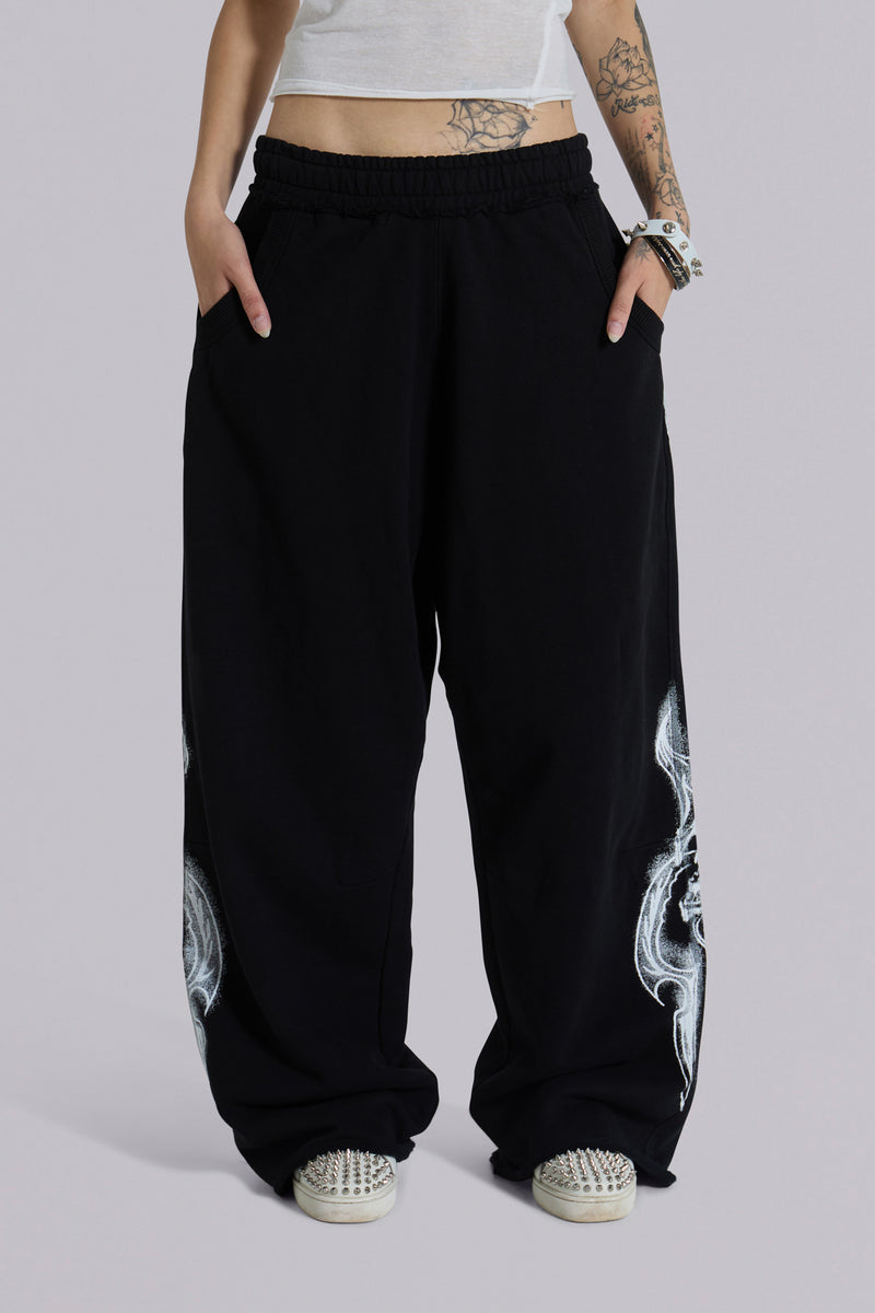 Black Gothic Print Baggy Monster Joggers
