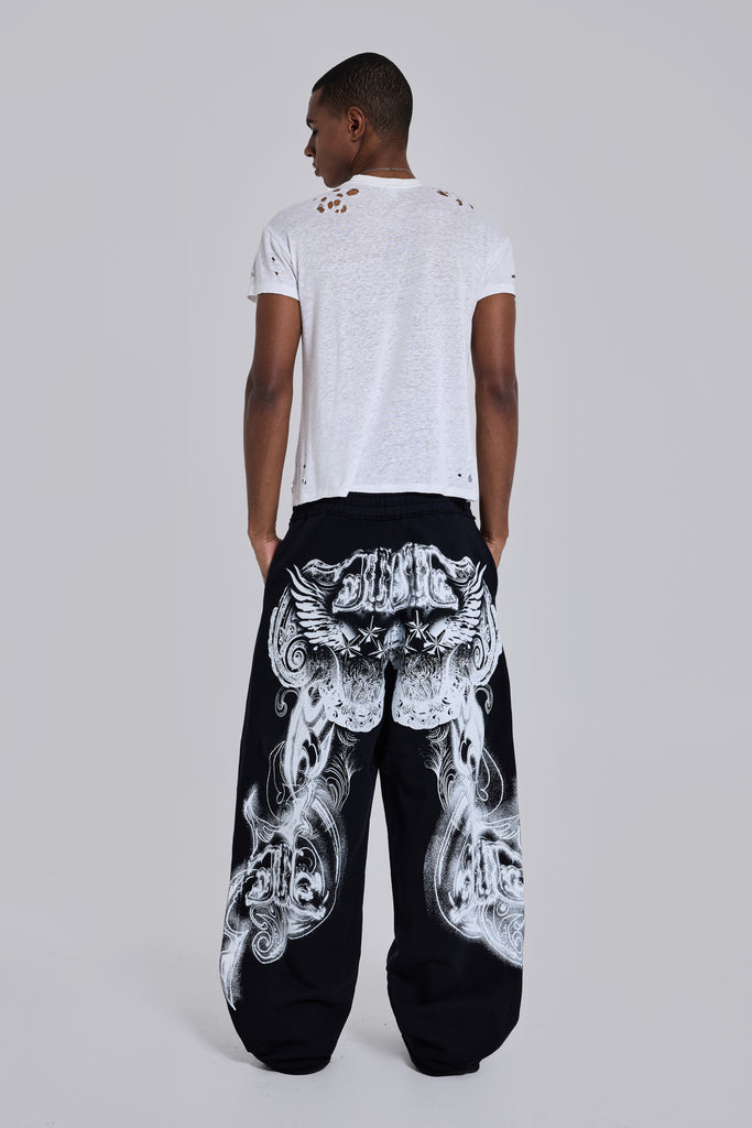 Black Gothic Print Baggy Monster Joggers | Jaded Man | Clothing