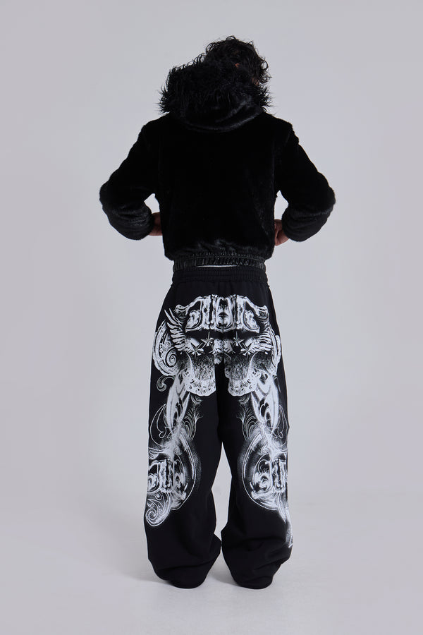 Black Gothic Print Baggy Monster Joggers