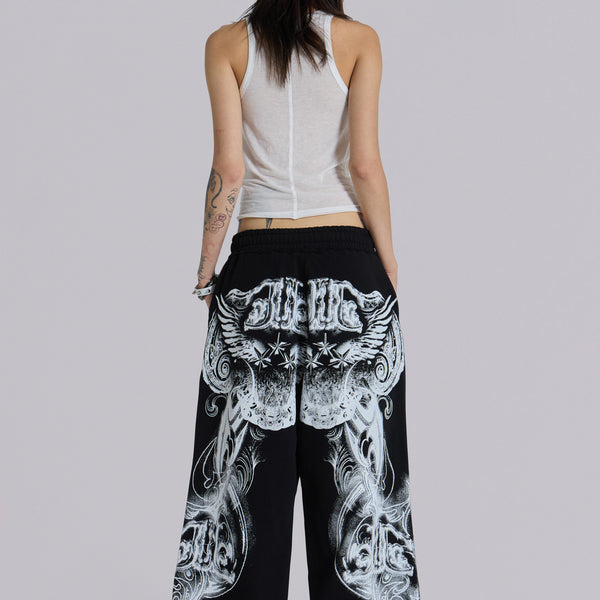 Black Gothic Print Baggy Monster Joggers | Jaded London | Clothing