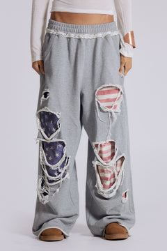 Stars and Stripes Distressed Monster Joggers - XXL / Grey