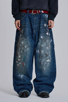 Splatter Cinch Carpenter Jeans - W32 / Blue