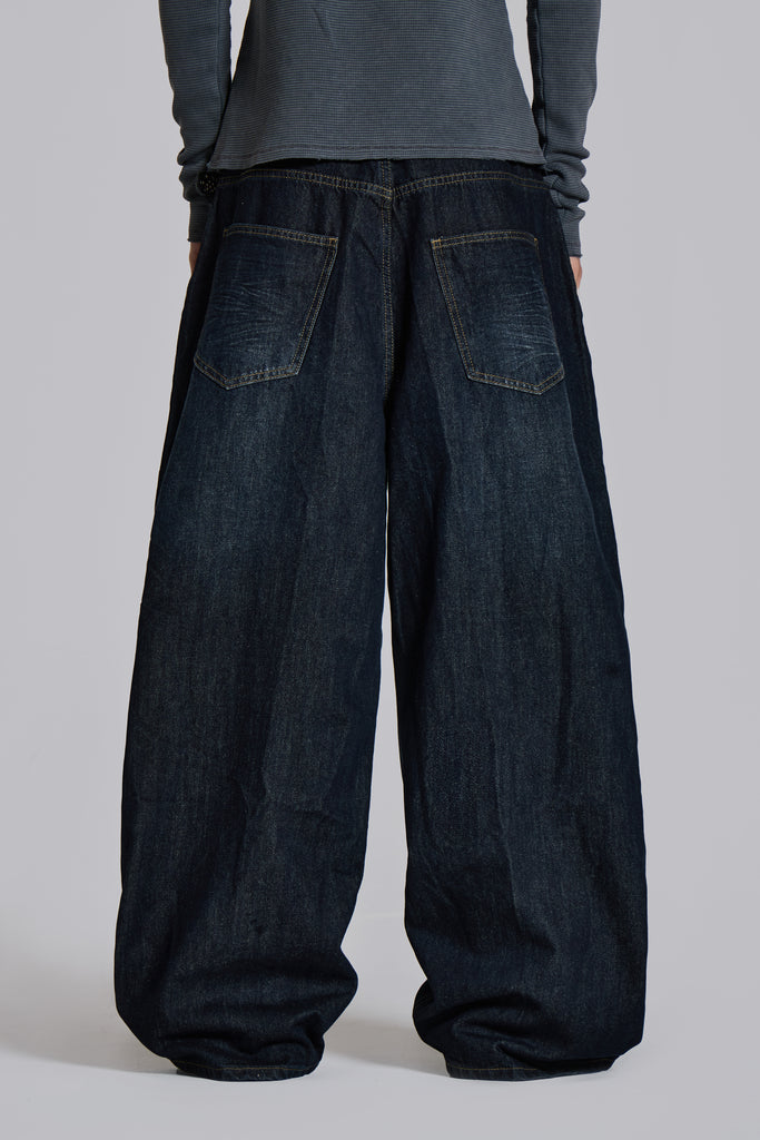 Shop Creased Indigo XL Colossus Jeans | Jaded London | Clothing