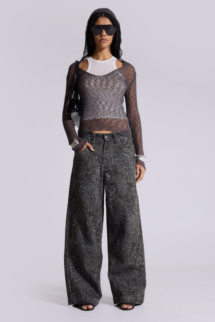 Charcoal Leopard Fade Colossus Jeans | Jaded London | Clothing