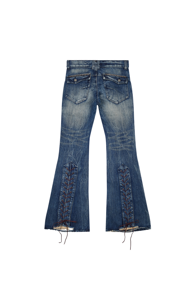 Washed Blue Laced Flared Jeans