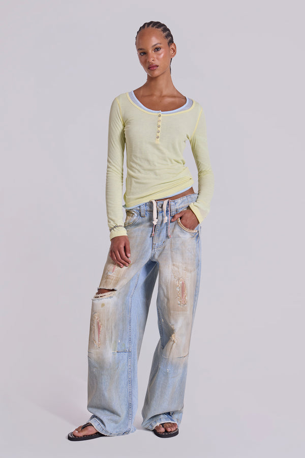 Sheer Henley Top in Buttercup