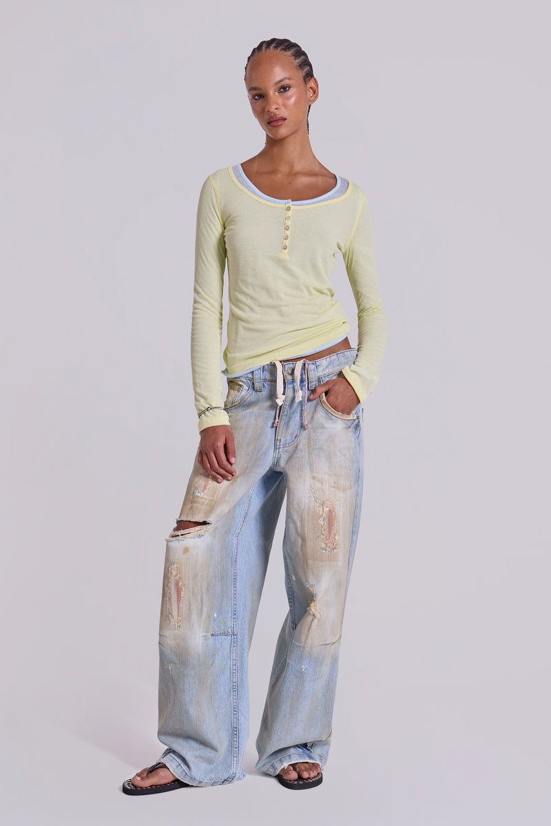 Sheer Henley Top in Buttercup