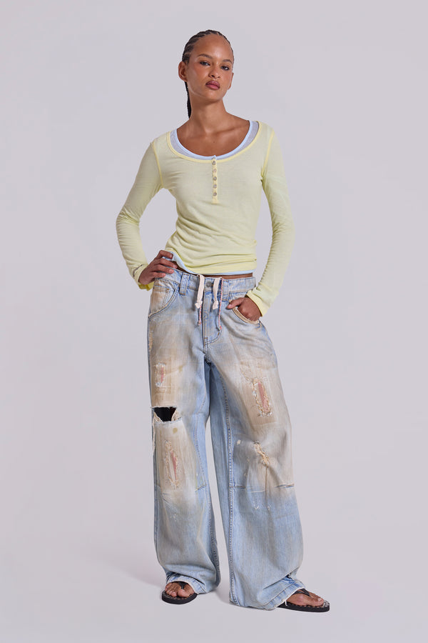 Sheer Henley Top in Buttercup