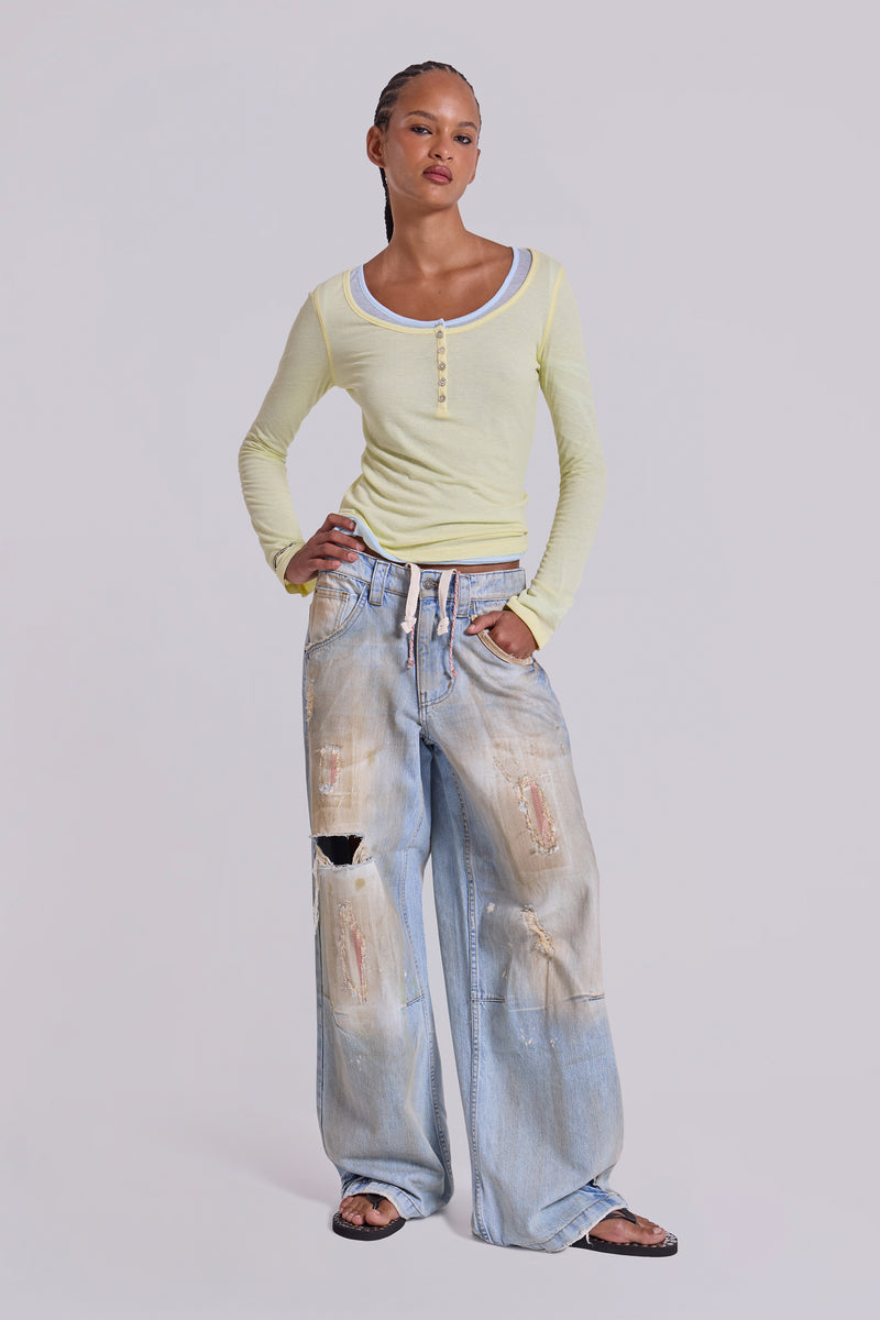 Sheer Henley Top In Buttercup Jaded London Clothing sheer-henley-top-in-buttercup-jaded-london-clothing
