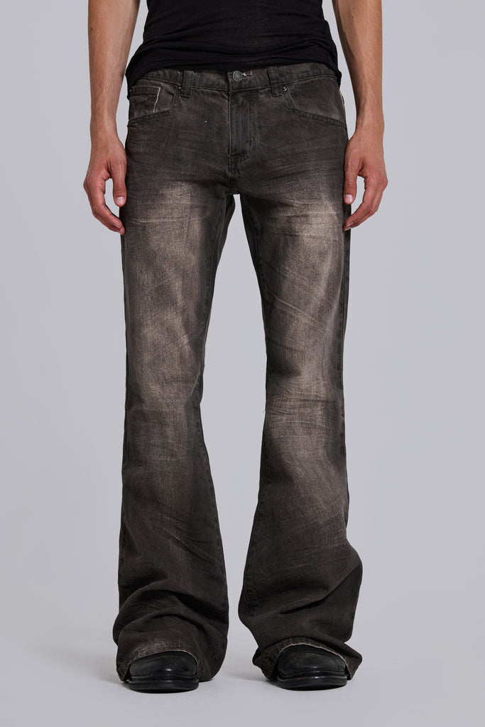 Brown Creased Drift Bootcut Jeans | Jaded London | Clothing