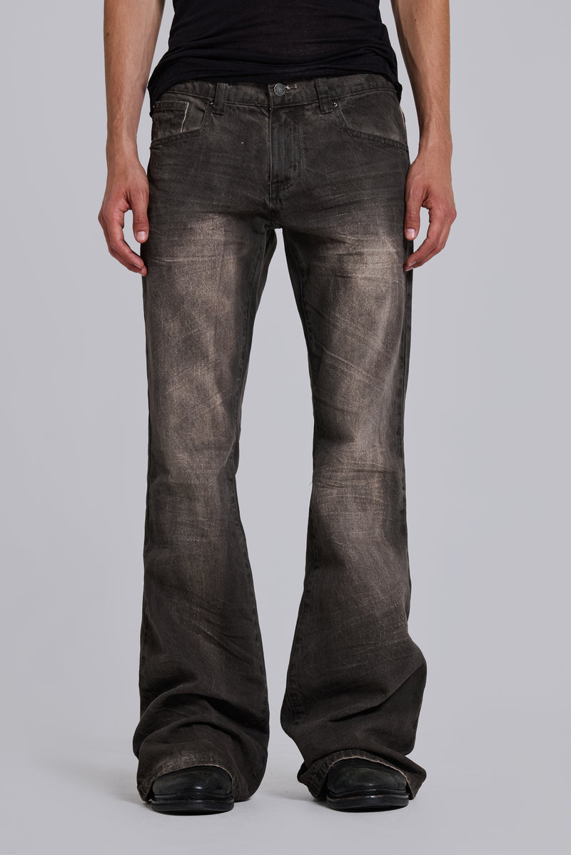 Brown Creased Drift Bootcut Jeans | Jaded London | Clothing