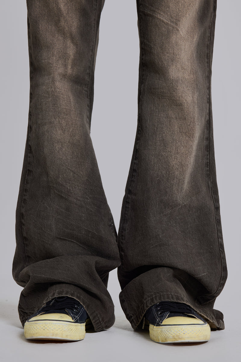 Brown Creased Drift Bootcut Jeans | Jaded London | Clothing