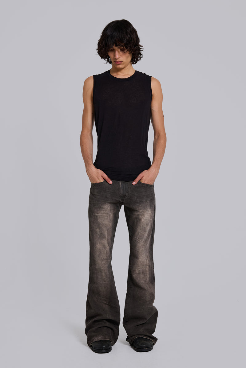 Brown Creased Drift Bootcut Jeans | Jaded London | Clothing