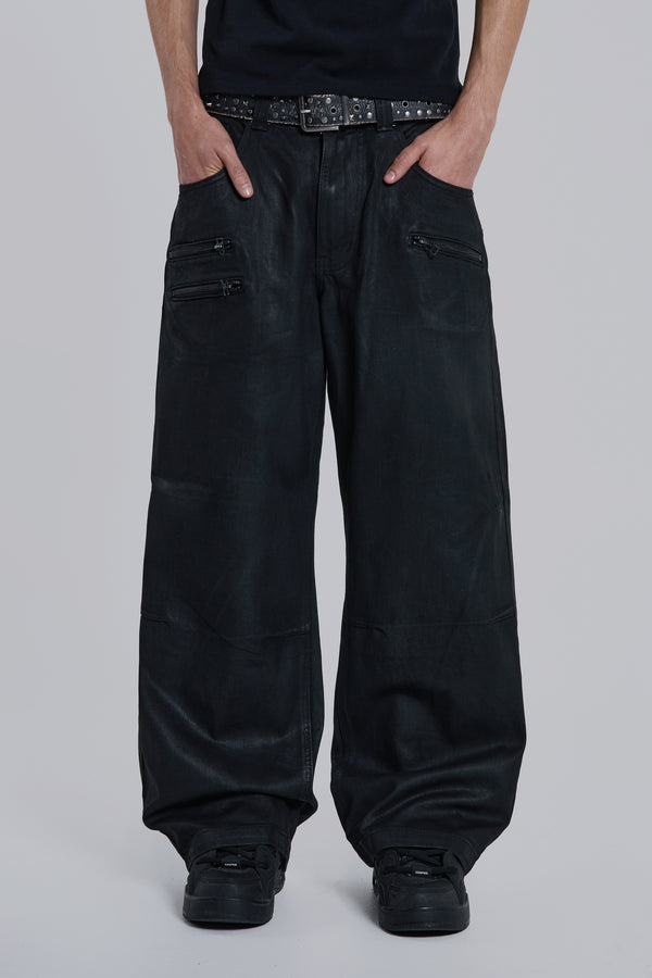 BLACK COATED Zip COLOSSUS JEANS