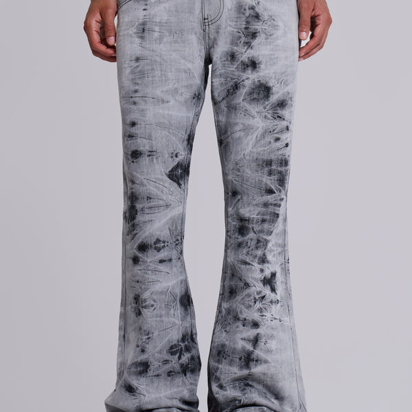 Grey Tie Dye Drift Bootcut Jeans | Jaded London | Clothing