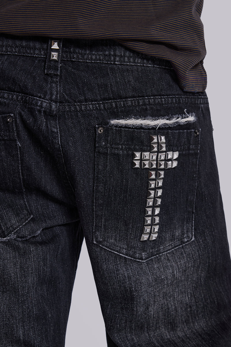 Black Cross Stud Drift Jeans