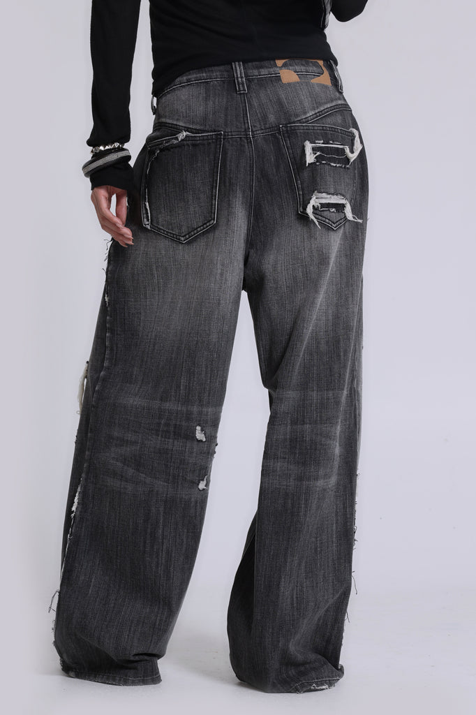 Black Eroded XL Colossus Jeans | Jaded London