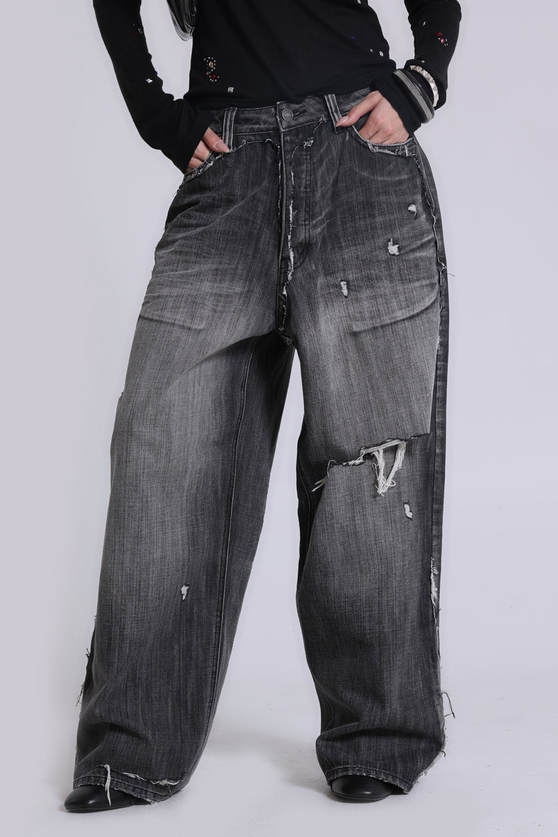 Black Eroded XL Colossus Jeans | Jaded London