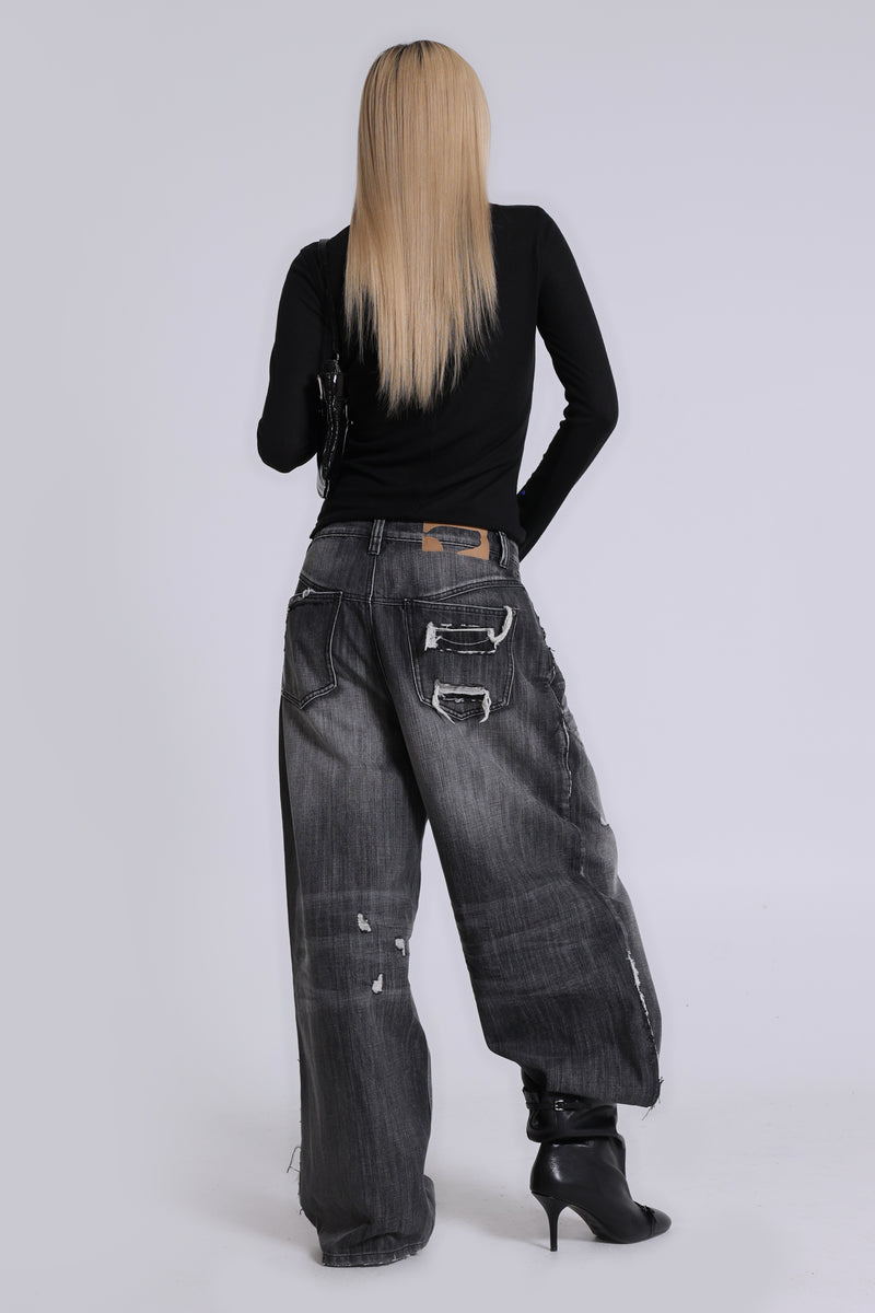 Black Eroded XL Colossus Jeans | Jaded London