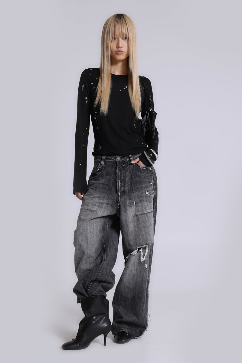 Black Eroded XL Colossus Jeans | Jaded London