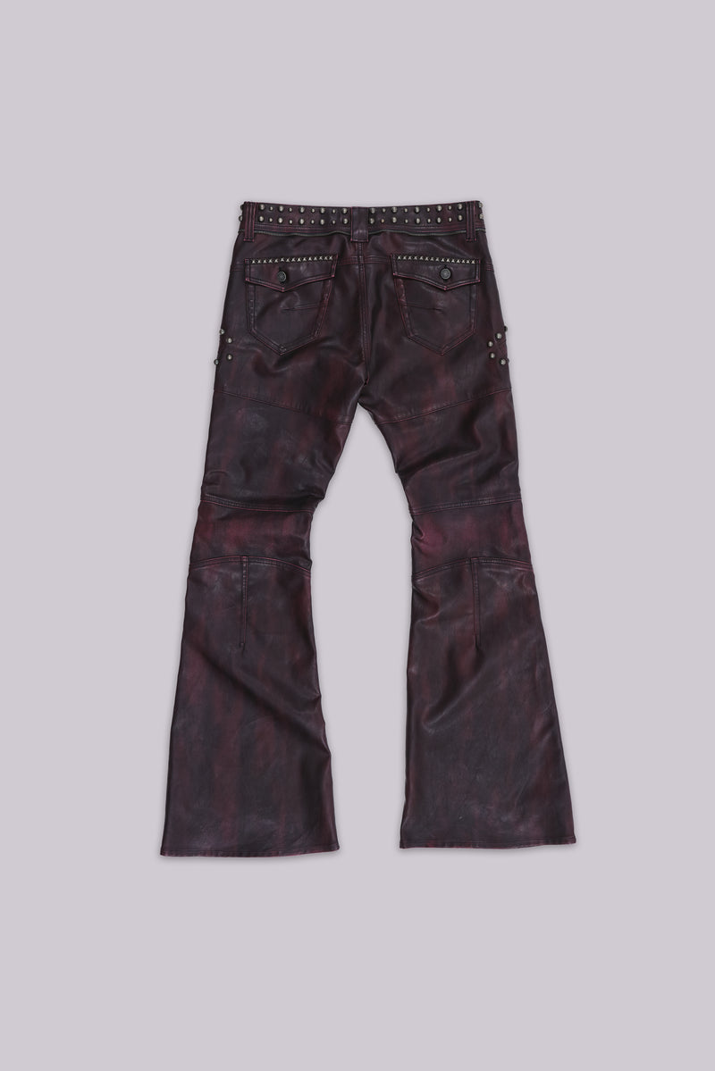 Burgundy Studded Faux Leather Drift Trousers