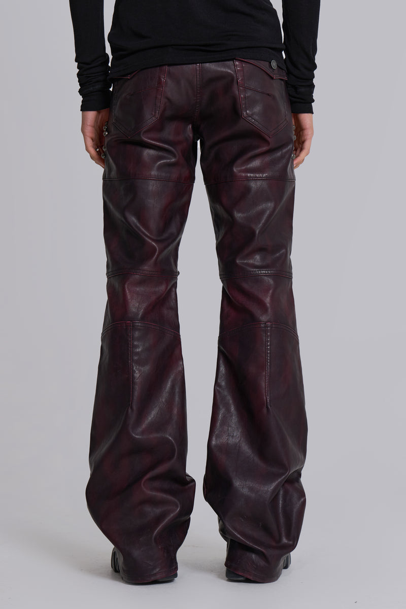 Burgundy Studded Faux Leather Drift Trousers