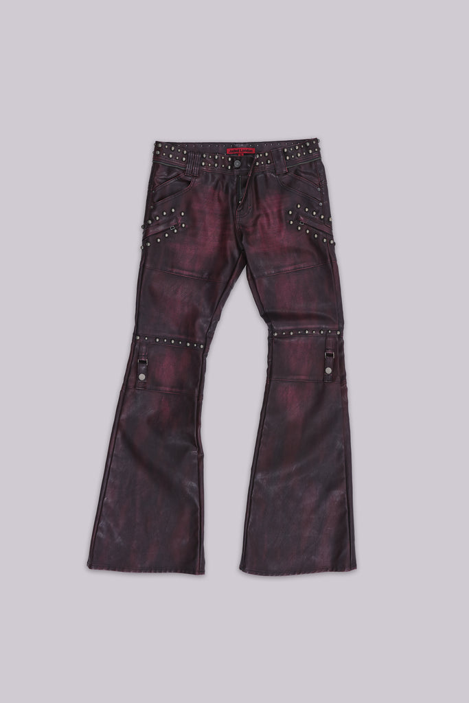 Burgundy Studded Faux Leather Drift Trousers