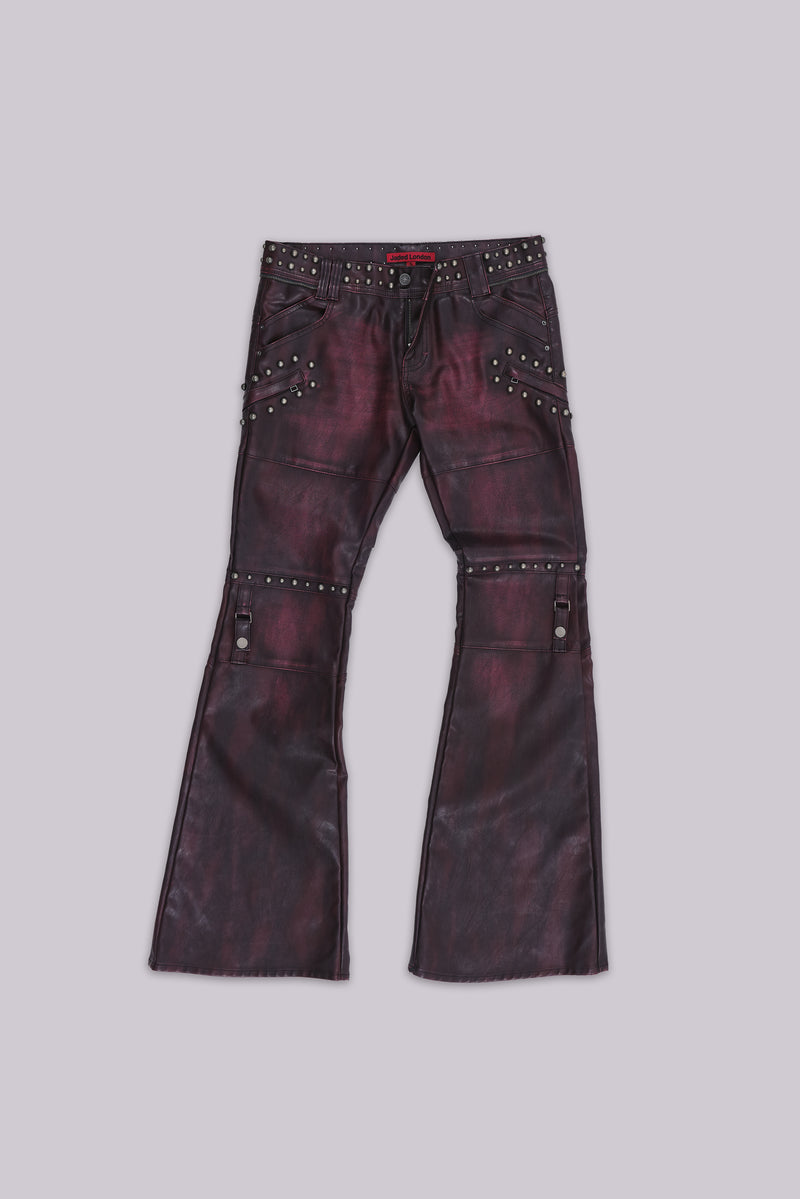 Burgundy Studded Faux Leather Drift Trousers