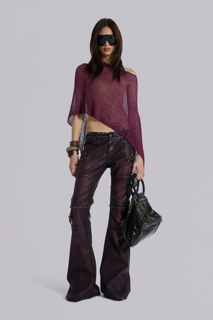 Burgundy Studded Faux Leather Drift Trousers