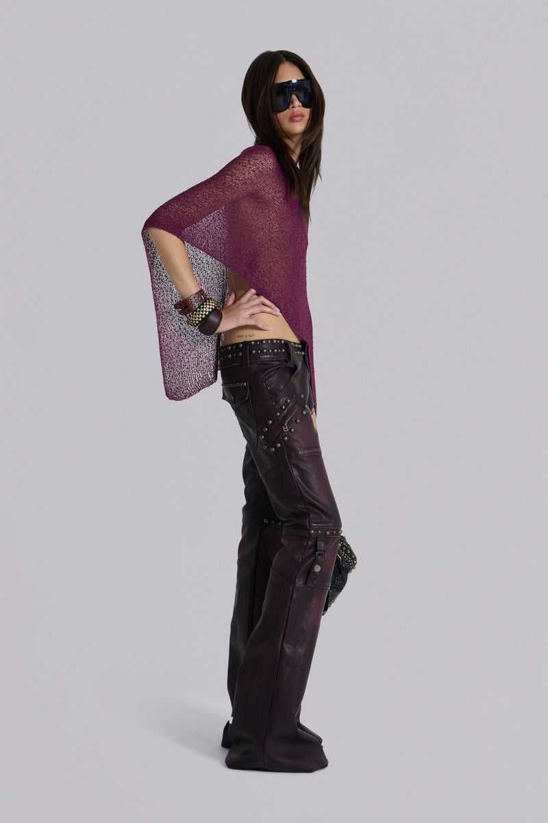 Burgundy Studded Faux Leather Drift Trousers