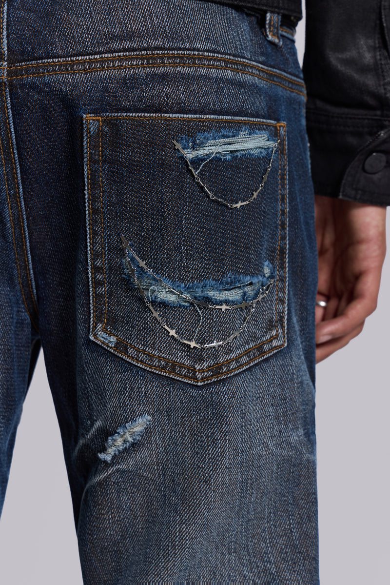 Cross Chain Blue Drift Jeans
