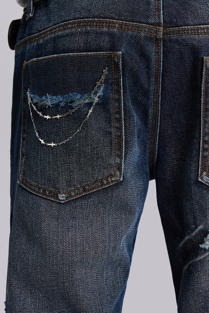 Cross Chain Blue Drift Jeans