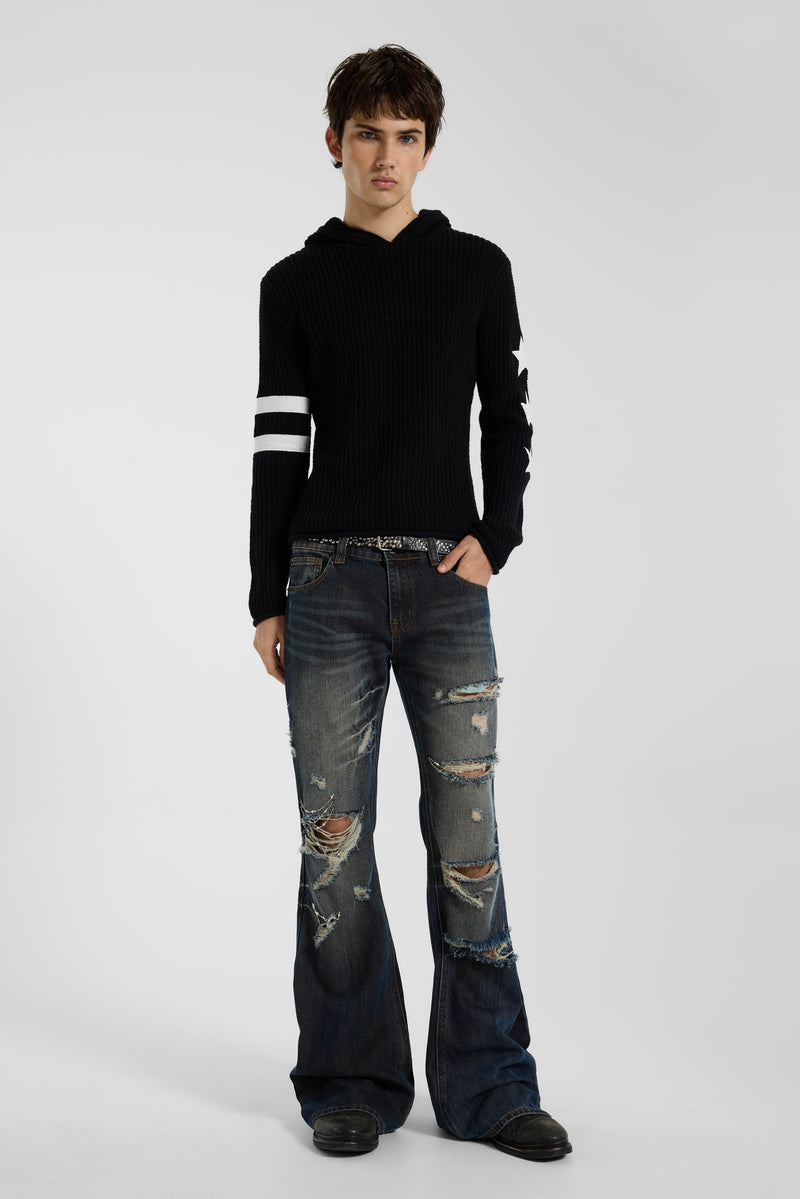 Cross Chain Blue Drift Bootcut Jeans | Jaded London | Clothing