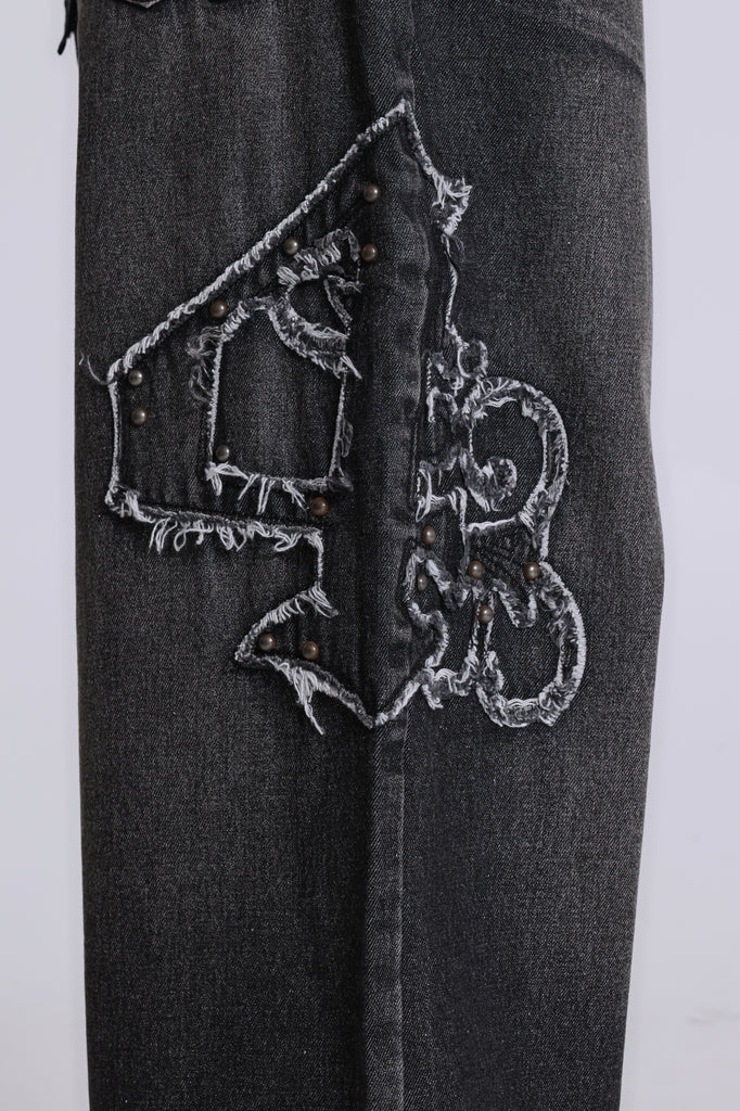 Black Raised Embroidery XL Colossus Jeans | Jaded London