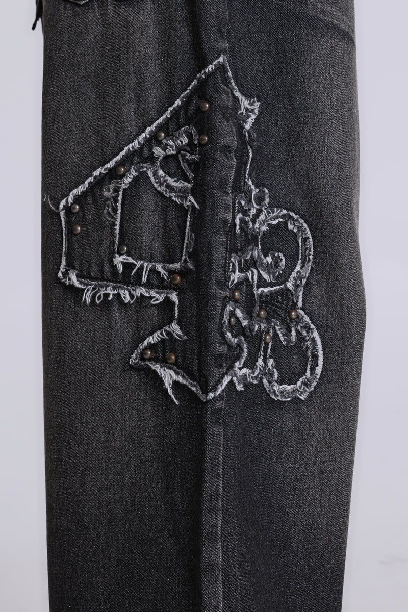 Black Raised Embroidery XL Colossus Jeans | Jaded London
