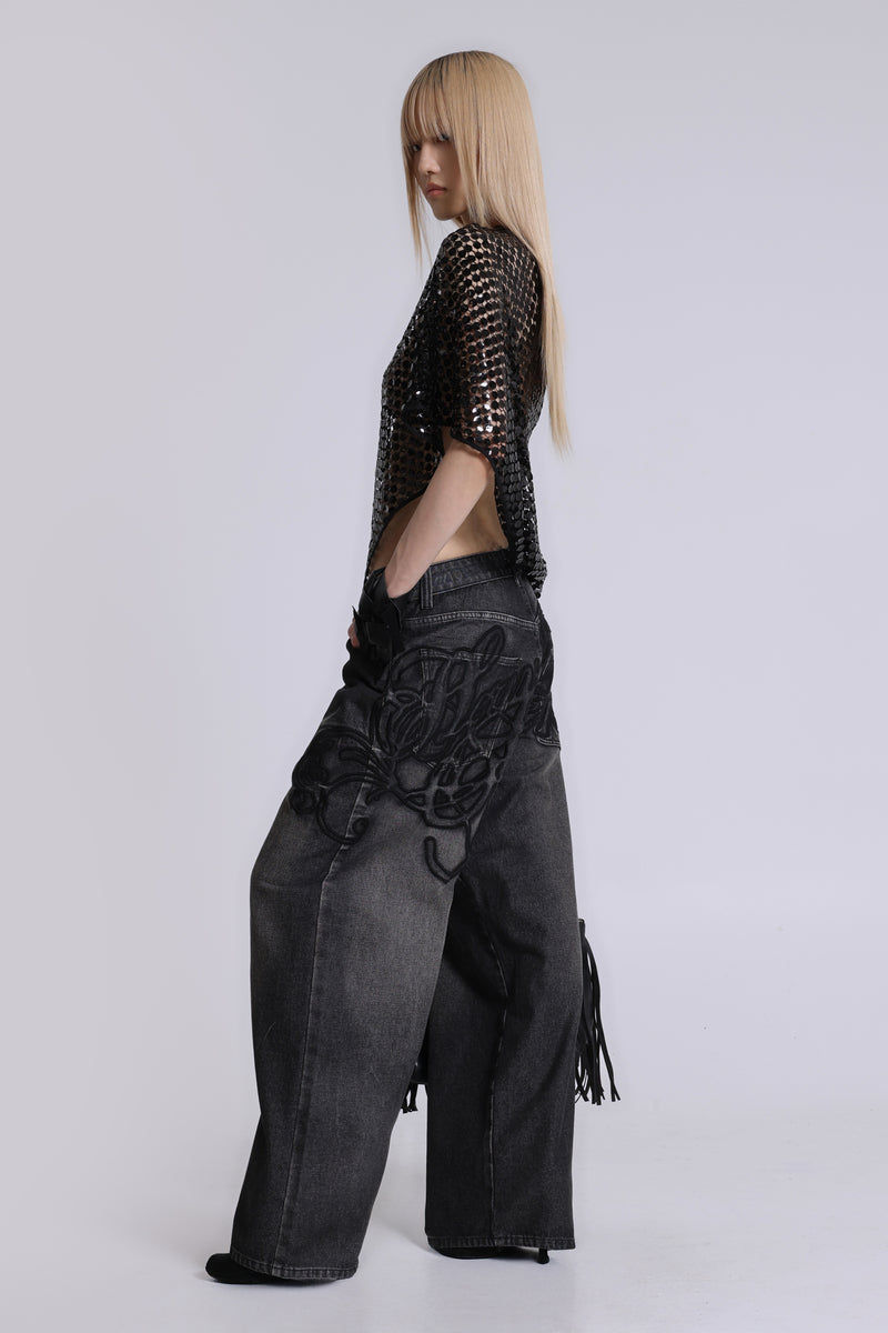 Black Raised Embroidery XL Colossus Jeans | Jaded London
