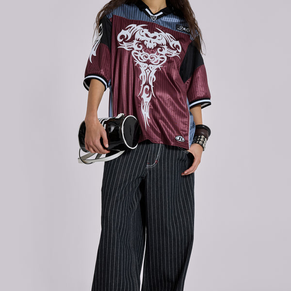 Black Ollie Pinstripe XL Colossus Jeans | Jaded London