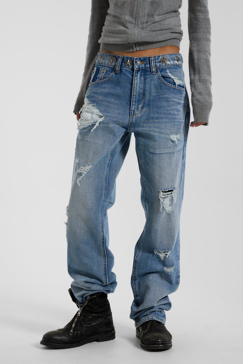 Metal Stud Waistband Muse Jeans