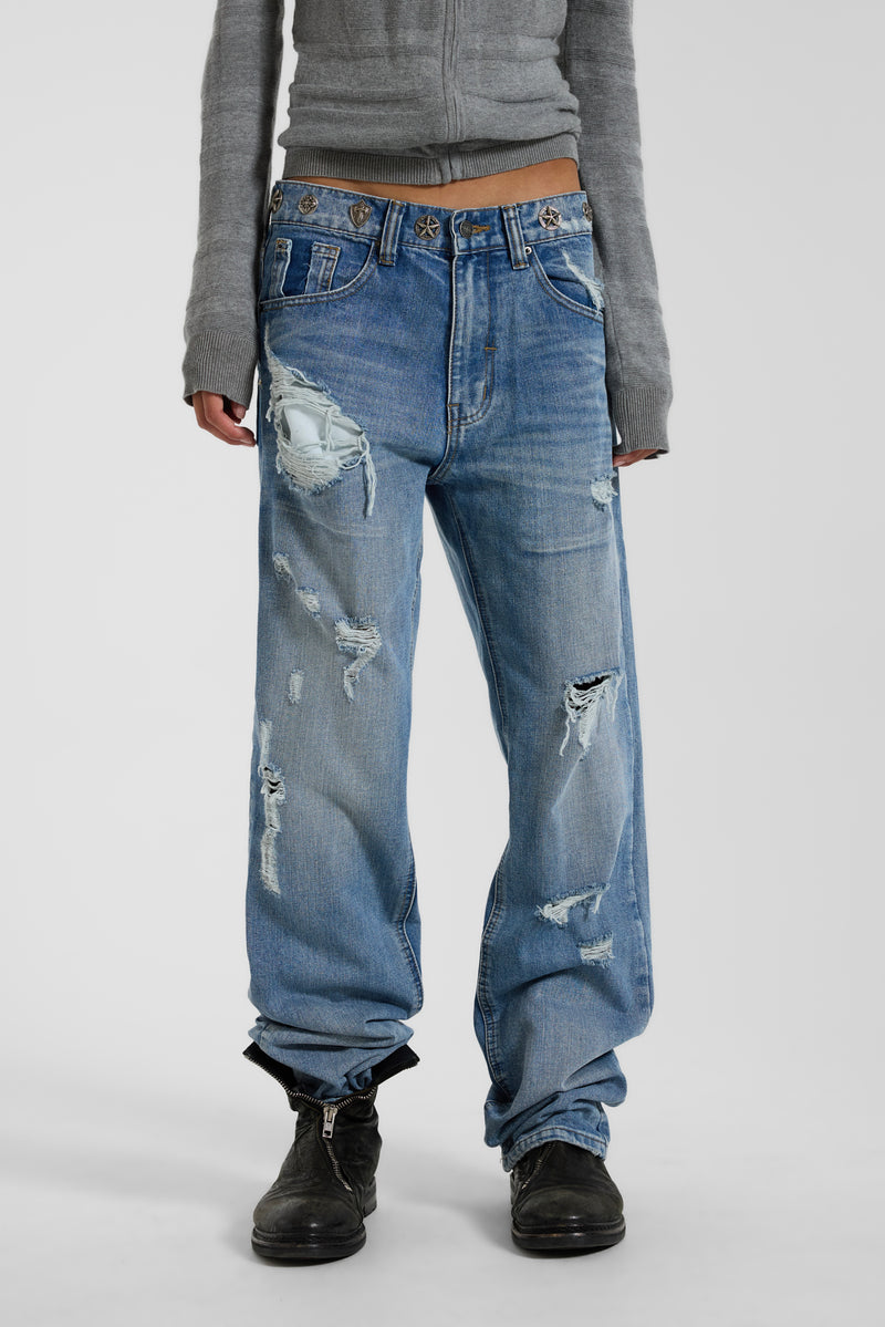 Metal Stud Waistband Muse Jeans