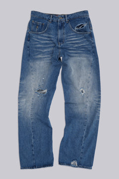 Mid Blue Baggy Twisted Seam Jeans - W30 / Blue