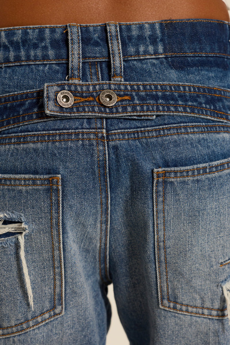 Mid Blue Baggy Twisted Seam Jeans