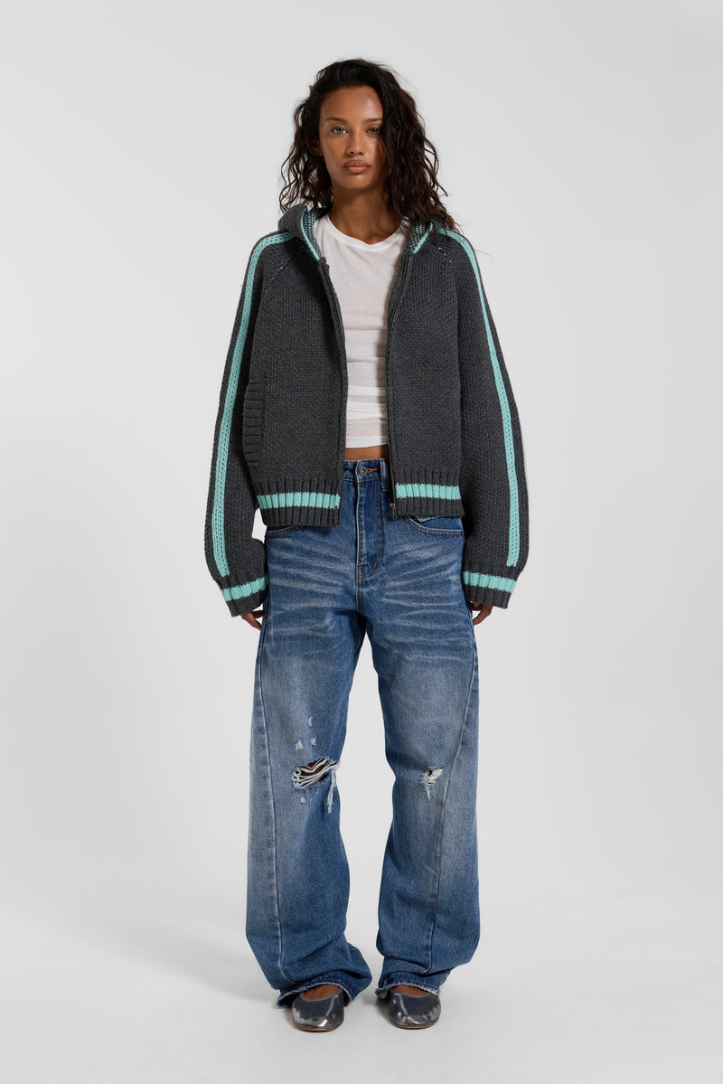 Mid Blue Baggy Twisted Seam Jeans