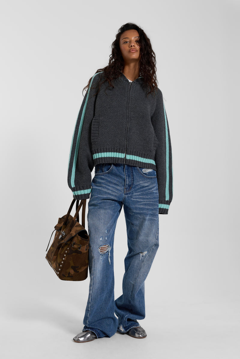 Mid Blue Baggy Twisted Seam Jeans