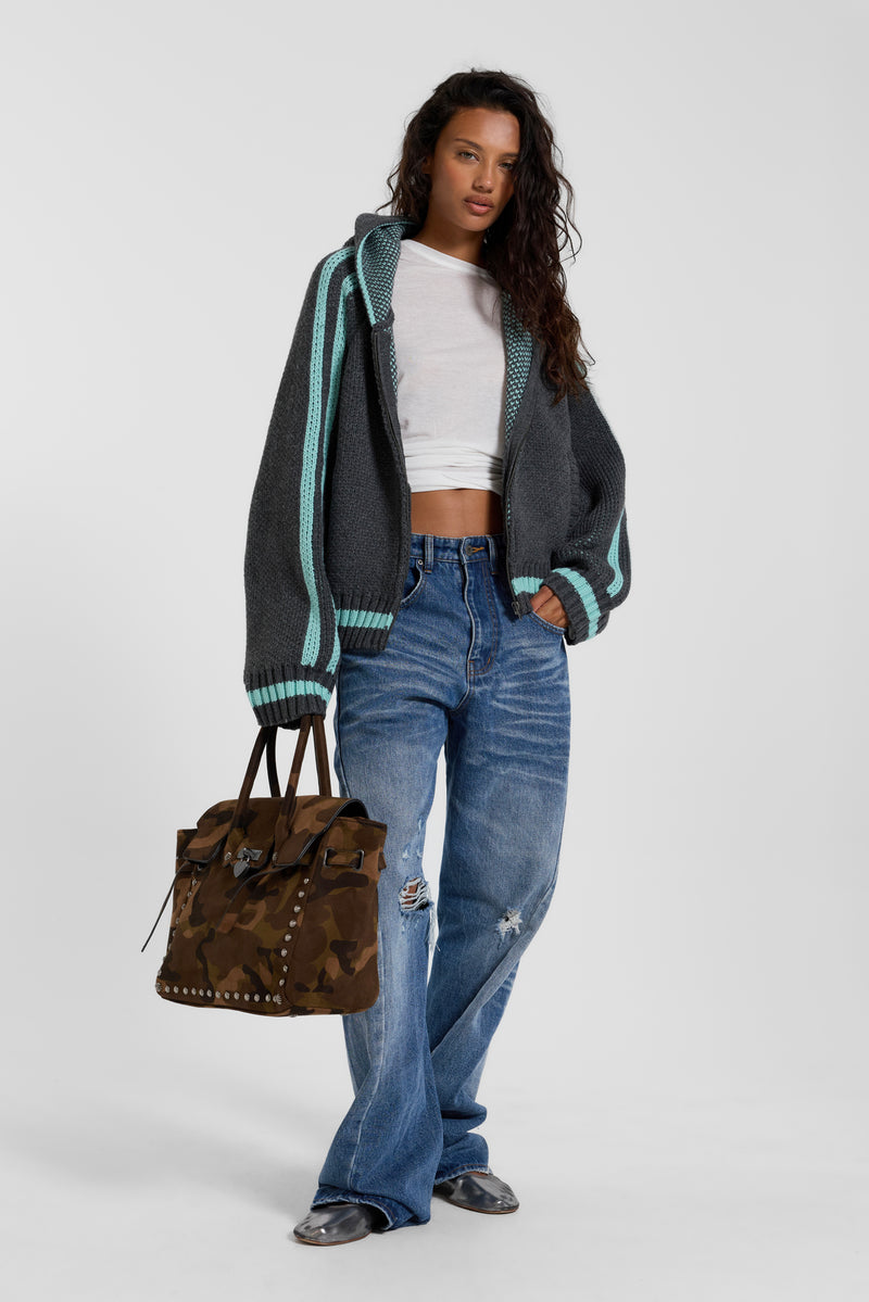 Mid Blue Baggy Twisted Seam Jeans