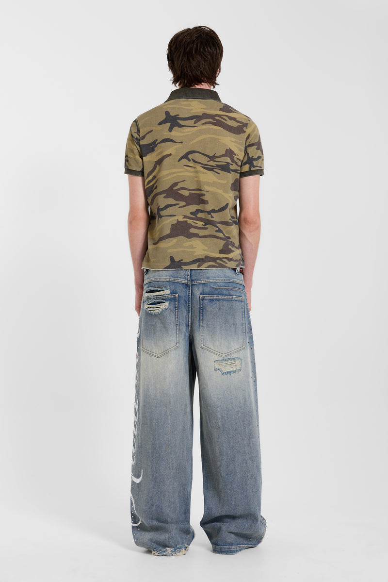 Washed Camo Polo Top