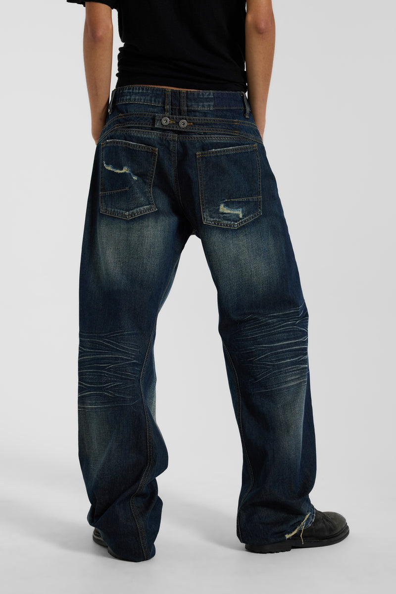 Indigo Baggy Twisted Seam Jeans
